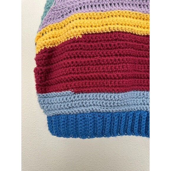 Handmade Colorblock Sweater Vest Sleeveless Crochet Blue Pink Boho Women Medium - Picture 5 of 5